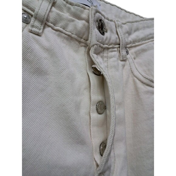 Zara Jeans Women's 2‎ Ivory Cream Button Fly Straight Leg High Rise Raw Hem - Picture 4 of 10